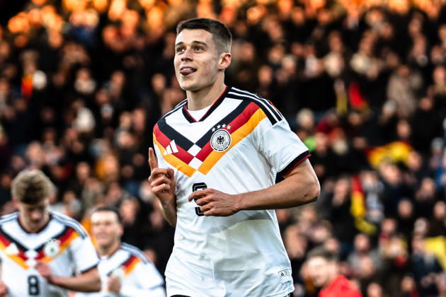 Deutschland: U21, U 21 EM-Qualifikation 2025 2026, Deutschland U21 vs. Nordirland U21, Freitag 27.03.2026, Eintracht Stadion Braunschweig DFB U21 Nationalmannschaft Tor zum 1:0 durch NicolÃ² Tresoldi Elfmeter Jubel Freude Emotionen Torjubel Copyright: xCelinaxLeiersx