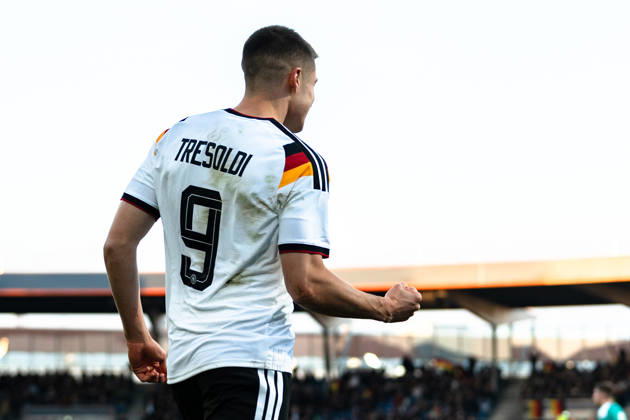 Deutschland: U21, U 21 EM-Qualifikation 2025 2026, Deutschland U21 vs. Nordirland U21, Freitag 27.03.2026, Eintracht Stadion Braunschweig DFB U21 Nationalmannschaft Tor zum 1:0 durch NicolÃ² Tresoldi Elfmeter Jubel Freude Emotionen Torjubel Copyright: xCelinaxLeiersx