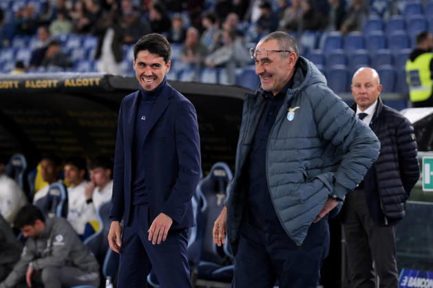 Foto IPP Luciano Adriani Roma 04 04 2026 Campionato di calcio Serie A Tim 2025-2026 Lazio v Parma Nella foto: Carlo Cuesta a sinistra allenatore del Parma saluta Maurizio Sarri allenatore della Lazio Italy Photo Press - World Copyright Roma italy Italia ITALY Copyright: xR4924_italyphotopressx