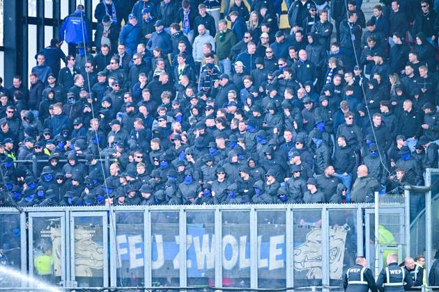 DEVENTER , 05-04-2026 , Stadium De Adelaarshorst , season 2025 2026 , Dutch Eredivisie football . match between Go Ahead Eagles and PEC Zwolle, Picture shows fans of PEC Go Ahead Eagles - PEC x202851805x Copyright: