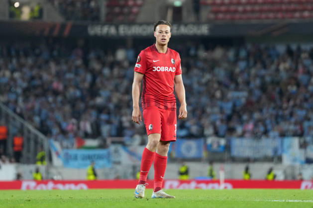 Derry Scherhant (SC Freiburg, 07) , Deutschland, Fussball, UEFA Europa League, Viertelfinale, Hinspiel, 2025 2026, SC Freiburg vs. RC Celta de Vigo, 09.04.2026, Europa-Park Stadion, Freiburg, Deutschland Freiburg Europa-Park Stadion Baden-Württemberg Deutschland Copyright: xArnexAmbergx