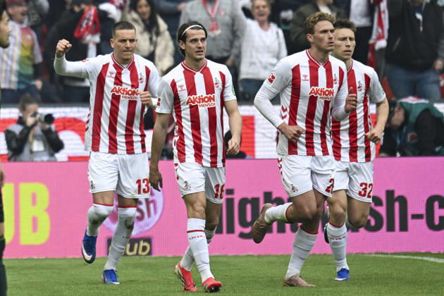 Said El Mala (Koeln 13) jubelt nach dem Tor zum 1:0 mit der Mannschaft 12.04.2026 ¢ Fussball ¢ 1. FC Koeln vs SV Werder Bremen, Rheinenergiestadion, Koeln, DFB DFL REGULATIONS PROHIBIT ANY USE OF PHOTOGRAPHS AS IMAGE SEQUENCES AND OR QUASI-VIDEO