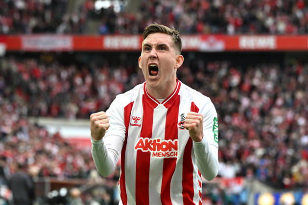 Isak Johannesson (1. FC Koeln) Torjubel, jubelt nach seinem Treffer zum 3:1 waehrend des Spiels der Bundesliga zwischen dem 1. FC Köln und SV Werder Bremen, RheinEnergieSTADION am 12. April 2026 in Köln, Deutschland. (Foto von Ralf Treese DeFodi Images) +++ Isak Johannesson (1. FC Koeln) celebrates after scoring his team™s third goal during the Bundesliga match between 1. FC Köln and SV Werder Bremen at RheinEnergieSTADION on April 12, 2026 in Köln, Germany. (Photo by Ralf Treese DeFodi Images) DFL regulations prohibit any use of photographs as image sequences and or quasi-video. (Photo by Ralf Treese DeFodi Images) -