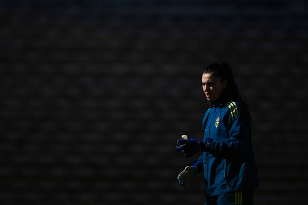 260416 Goalkeeper Zecira Musovic of the Swedish women s national football team during a training session on April 16, 2026 in Gothenburg. Photo: Mathias Bergeld BILDBYRAN kod MB MB1364 fotboll football soccer fotball vm-kval kval fifa womens world cup qualifier qualifier träning practice training sverige sweden dam bbeng women kvinner Copyright: MATHIASxBERGELD BB260416MB018