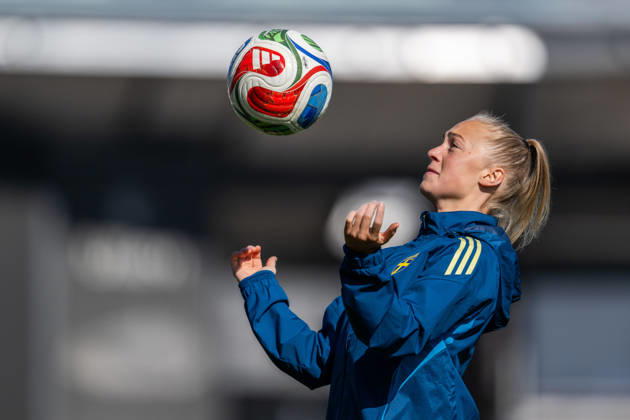 260416 Hanna Bennison of the Swedish women s national football team during a training session on April 16, 2026 in Gothenburg. Photo: Mathias Bergeld BILDBYRAN kod MB MB1364 fotboll football soccer fotball vm-kval kval fifa womens world cup qualifier qualifier träning practice training sverige sweden dam bbeng women kvinner Copyright: MATHIASxBERGELD BB260416MB023