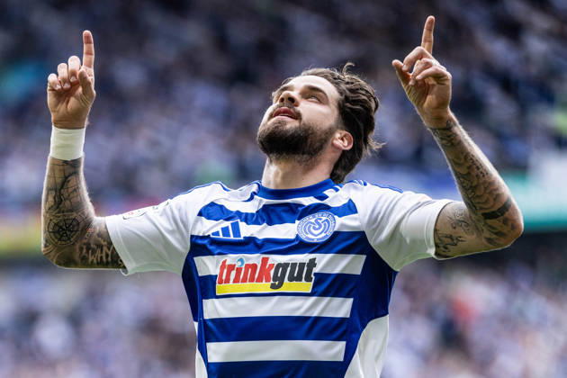 3.Liga: MSV Duisburg - TSG Hoffenheim II; 18.04.2026 MSV Duisburg bejubelt das Tor, 1:0 durch Lex-Tyger Lobinger (MSV Duisburg, 45) 3.Liga: MSV Duisburg - TSG Hoffenheim II; Schauinsland-Reisen-Arena, Duisburg, 18.04.2026 DFB regulations prohibit any use of photographs as image sequences and or quasi video. Copyright: xBEAUTIFULxSPORTS Buriakovx