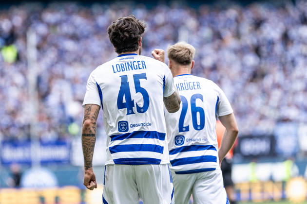 3.Liga: MSV Duisburg - TSG Hoffenheim II; 18.04.2026 MSV Duisburg bejubelt das Tor, 1:0 durch Lex-Tyger Lobinger (MSV Duisburg, 45) 3.Liga: MSV Duisburg - TSG Hoffenheim II; Schauinsland-Reisen-Arena, Duisburg, 18.04.2026 DFB regulations prohibit any use of photographs as image sequences and or quasi video. Copyright: xBEAUTIFULxSPORTS Buriakovx