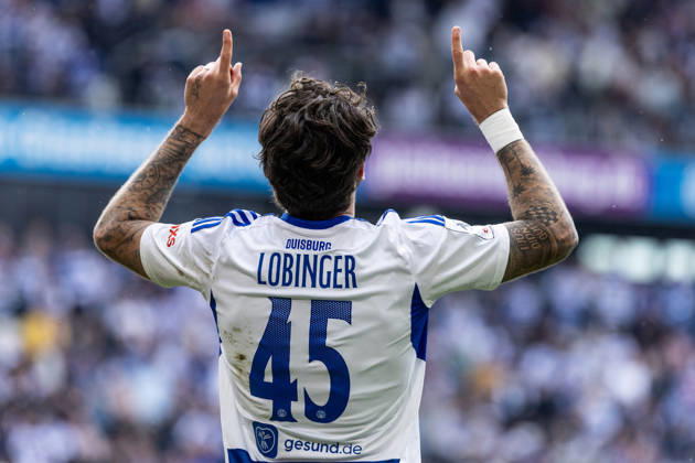 3.Liga: MSV Duisburg - TSG Hoffenheim II; 18.04.2026 MSV Duisburg bejubelt das Tor, 2:1 durch Lex-Tyger Lobinger (MSV Duisburg, 45) 3.Liga: MSV Duisburg - TSG Hoffenheim II; Schauinsland-Reisen-Arena, Duisburg, 18.04.2026 DFB regulations prohibit any use of photographs as image sequences and or quasi video. Copyright: xBEAUTIFULxSPORTS Buriakovx