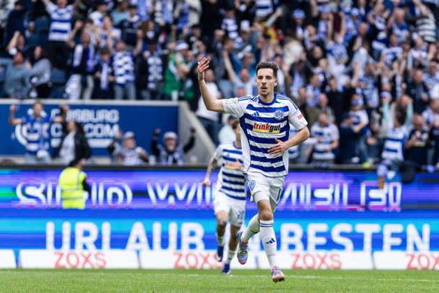 3.Liga: MSV Duisburg - TSG Hoffenheim II; 18.04.2026 MSV Duisburg bejubelt das Tor, 3:1 durch Conor Noß (MSV Duisburg, 14) 3.Liga: MSV Duisburg - TSG Hoffenheim II; Schauinsland-Reisen-Arena, Duisburg, 18.04.2026 DFB regulations prohibit any use of photographs as image sequences and or quasi video. Copyright: xBEAUTIFULxSPORTS Buriakovx