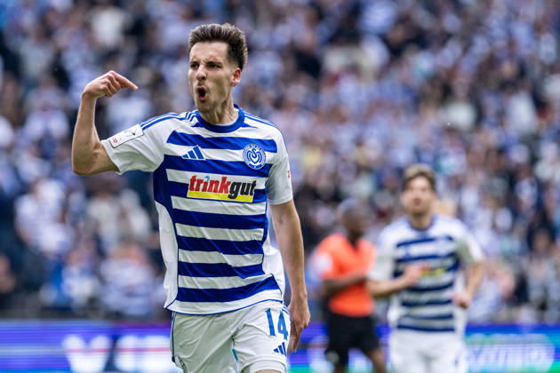 3.Liga: MSV Duisburg - TSG Hoffenheim II; 18.04.2026 MSV Duisburg bejubelt das Tor, 3:1 durch Conor Noß (MSV Duisburg, 14) 3.Liga: MSV Duisburg - TSG Hoffenheim II; Schauinsland-Reisen-Arena, Duisburg, 18.04.2026 DFB regulations prohibit any use of photographs as image sequences and or quasi video. Copyright: xBEAUTIFULxSPORTS Buriakovx