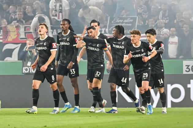Jubel zum Tor zum 0:1 durch Maximilian Eggestein (SC Freiburg, 08) GER, VfB Stuttgart - SC Freiburg, Fussball, DFB Pokal, Halbfinale, Spielzeit 2025 2026, 23.04.2026 DFB REGULATIONS PROHIBIT ANY USE OF PHOTOGRAPHS AS IMAGE SEQUENCES AND OR QUASI-VIDEO GER, VfB Stuttgart - SC Freiburg, Fussball, DFB Pokal, Halbfinale, Spielzeit 2025 2026, 23.04.2026 Stuttgart Copyright: xEibner-Pressefoto ThomasxHessx EP_THS