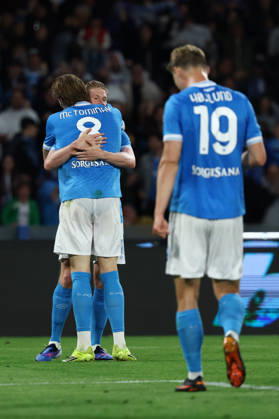 Napoli™s Kevin De Bruyne celebrates after scoring goal 3-0 during the Serie A soccer match between Napoli and Cremonese at the Diego Armando Maradona Stadium in Naples, southern italy - Friday , April 24 , 2026. - Soccer . Copyright: xAlessandroxGarofalo LaPressex