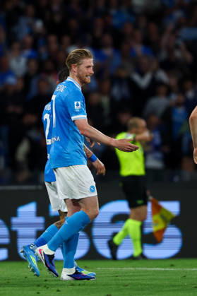 Napoli™s Kevin De Bruyne celebrates after scoring goal 3-0 during the Serie A soccer match between Napoli and Cremonese at the Diego Armando Maradona Stadium in Naples, southern italy - Friday , April 24 , 2026. - Soccer . Copyright: xAlessandroxGarofalo LaPressex