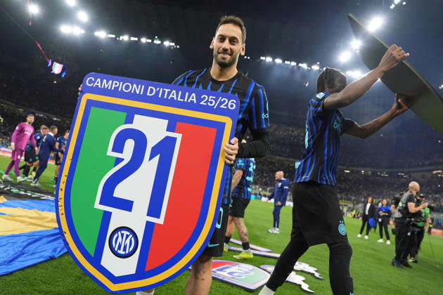 Inter Milan s Hakan Calhanoglu celebrates winning the scudetto during the Serie A soccer match between Inter and Parma at the San Siro Stadium in Milan , north Italy - Sunday , May 03 , 2026. - Soccer . Copyright: xSpada LaPressex