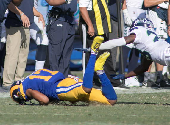October 8, 2017 - Los Angeles, California, U.S - 17 Robert Woods, WR, of the Los Angeles Rams makes a catch during their Game against the Seattle Seahawks on Sunday October 8, 2017 at the Los Angeles Coliseum in Los Angeles, California. Rams lose to Seahawks, 16-10. Copyright: xJavierxRojasx
