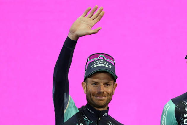 Italy™s Damiano Caruso of Bahrain Victorious during the teams presentation ahead of the Giro d™Italia cycling race in Burgas. The race starts on Friday, May 8, with the first stage over 160 km, from Nessebar to Burgas, Bulgaria - Wednesday, May 6, 2026. - cycling. Copyright: xFabioxFerrarix xLaPressex