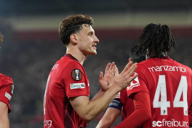 Maximilian Eggestein (SC Freiburg, 08) Torjubel, Emotionen, Torschuss, Abschluss, Torerfolg, Tor, Treffer , Deutschland, Fussball, UEFA Europa League, Halbfinale, Rückspiel, 2025 2026, SC Freiburg vs. SC Braga, 07.05.2026, Europa-Park Stadion, Freiburg Freiburg Europa-Park Stadion Baden-Württemberg Deutschland Copyright: xArnexAmbergx