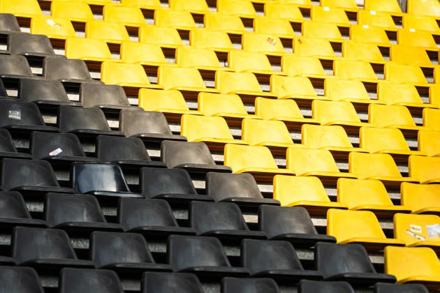 Deutschland: Bundesliga 2025 2026 33. Spieltag, Borussia Dortmund vs. Eintracht Frankfurt, Freitag, 08.05.2026 Signal Iduna Park, Nordrhein-Westfalen Tribüne leere Sitze Symbolfoto Copyright: xCelinaxLeiersx