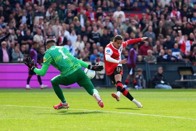 Eredivisie: Feyenoord Rotterdam v AZ Alkmaar Rotterdam - Anis Hadj Moussa of Feyenoord Rotterdam shooting during the competition round of the eredivisie season. The match is set between Feyenoord Rotterdam and AZ Alkmaar at De Kuip on 10 May 2026 in Rotterdam, The Netherlands. Copyright: xYannickxVerhoevenx
