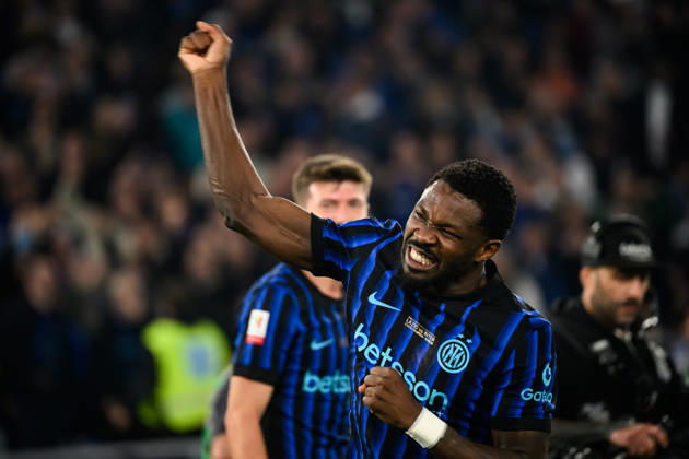 Marcus Thuram of FC Internazionale celebrates after scoring the goal of 0-1 during the 2025 2026 Coppa Italia football final between SS Lazio and FC Internazionale at Stadio Olimpico in Rome (Italy), May 13, 2026. AndreaxStaccioli
