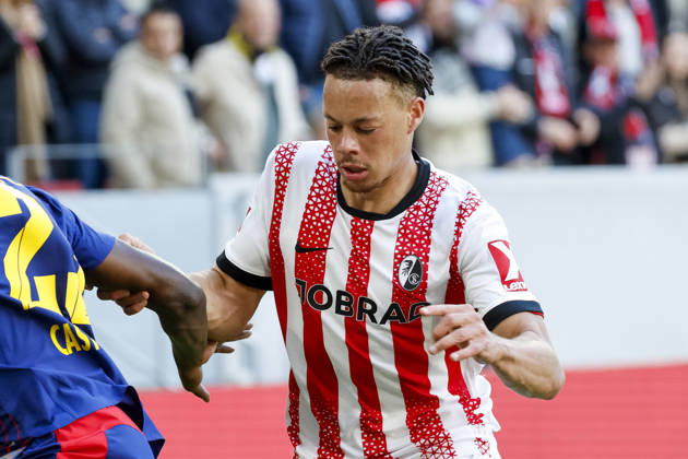 Derry Scherhant (SC Freiburg, 07) , Deutschland, Fussball, 1. Bundesliga, 34.Spieltag, 2025 2026, SC Freiburg vs. RB Leipzig, 16.05.2026, Freiburg im Breisgau Europa-Park Stadion Baden-Württemberg Deutschland Copyright: xGrantxHubbsx