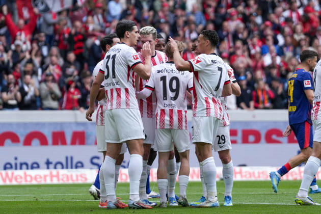Torjubel, Emotionen, Torschuss, Abschluss, Torerfolg, Tor, Treffer , Deutschland, Fussball, 1. Bundesliga, 34.Spieltag, 2025 2026, SC Freiburg vs. RB Leipzig, 16.05.2026, Europa-Park Stadion, Freiburg Freiburg Europa-Park Stadion Baden-Württemberg Deutschland Copyright: xArnexAmbergx