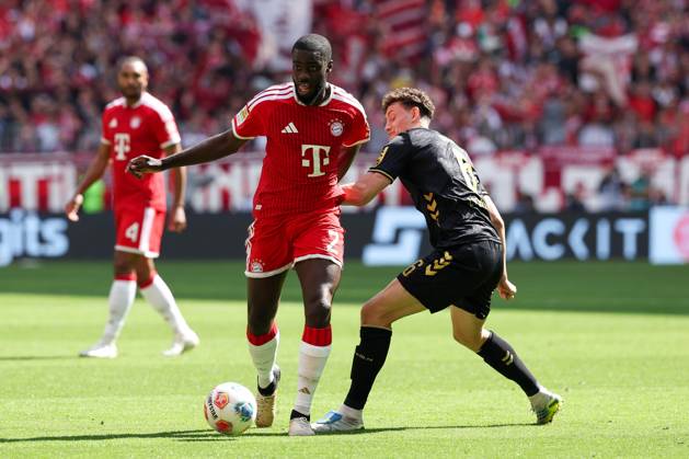 im Zweikampf, Aktion, mit Dayot Upamecano 2 (FC Bayern Muenchen), Eric Martel 6 (1. FC Koeln), FC Bayern Muenchen vs. 1. FC Koeln, Fussball, 1. Bundesliga, 34. Spieltag, 16.05.2026 DFL DFB regulations prohibit any use of photographs as image sequences and or quasi-video Muenchen Bayern Deutschland