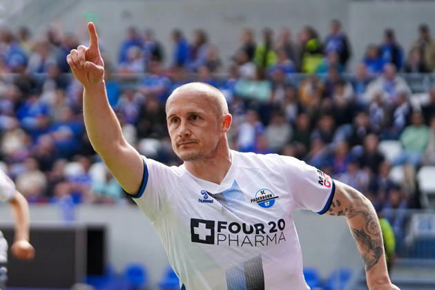 Deutschland: Fußball 2. Liga 2025 2026, 34. Spieltag - SV Darmstadt 98 vs SC Paderborn 07 Merck-Stadion am Böllenfalltor (Darmstadt): Sven Michel (SCP, 11) Tor und Torjubel zum 0:2 für SC Paderborn 07 Copyright: xTobiasxWentzellx