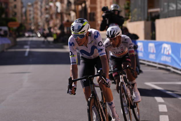 Spain™s Enric Mas Nicolau of Movistar Team and Ecuador™s Manuel Jhonatan Narvaez of UAE Team Emirates XRG during Stage 11 of the Giro d™Italia, from Porcari to Chiavari, Italy, Wednesday, May 20, 2026. Copyright: xMarcoxAlpozzi LaPressex