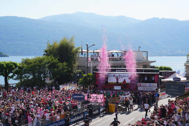 Italy™s Alberto Bettiol of XDS Astana Team winner of the stage on the podium during Stage 13 of the Giro d™Italia, from Alessandria to Verbania, Italy, Friday May 22, 2026. Copyright: xMassimoxPaolonex xLaPressex