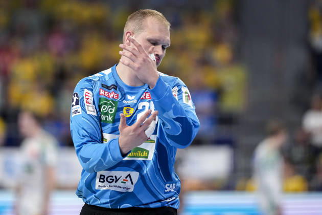 David Späth (Torwart, RNL, 29), Einzelbild, Einzelfoto, Aktion, Action, Spieler der Rhein-Neckar-Löwen, enttäuscht schauend, Enttäuschung, Frustration, disappointed, pessimistisch, 24.05.2026, Mannheim (Deutschland), Handball, Bundesliga, Rhein-Neckar Löwen - SC Magdeburg