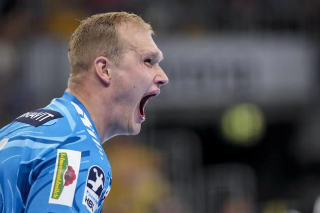 David Späth (Torwart, RNL, 29), Einzelbild, Einzelfoto, Aktion, Action, ist wütend, ruft, schreit, schreien, schreiend, gut gebrüllt, Löwe, 24.05.2026, Mannheim (Deutschland), Handball, Bundesliga, Rhein-Neckar Löwen - SC Magdeburg