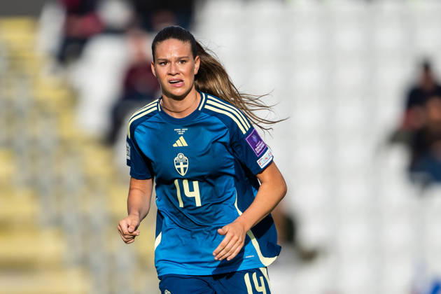 260605 Bella Andersson of Sweden during the FIFA Women™s World Cup Qualifier football match between Denmark and Sweden on June 5, 2026 in Odense. Photo: Ludvig Thunman BILDBYRAN kod LT LT0798 fotboll football soccer fotball vm-kval kval fifa womens world cup qualifier qualifier danmark sverige sweden denmark dam bbeng Copyright: LUDVIGxTHUNMAN BB260605LT048