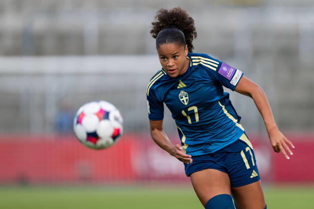 260605 Felicia Schröder of Sweden during the FIFA Women™s World Cup Qualifier football match between Denmark and Sweden on June 5, 2026 in Odense. Photo: Ludvig Thunman BILDBYRAN kod LT LT0798 fotboll football soccer fotball vm-kval kval fifa womens world cup qualifier qualifier danmark sverige sweden denmark dam bbeng Copyright: LUDVIGxTHUNMAN BB260605LT064