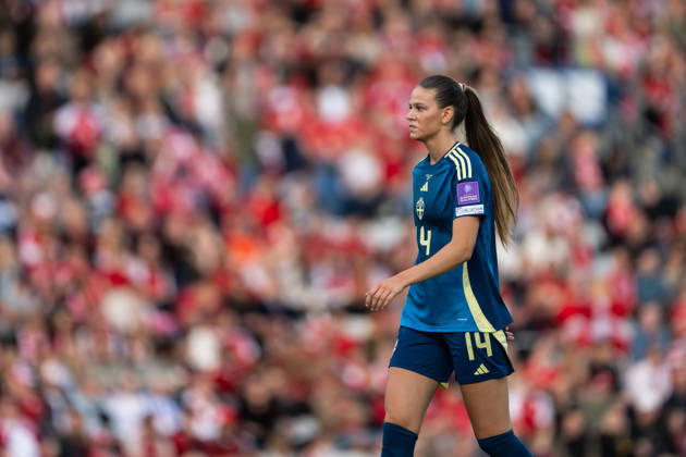 260605 Bella Andersson of Sweden during the FIFA Women™s World Cup Qualifier football match between Denmark and Sweden on June 5, 2026 in Odense. Photo: Ludvig Thunman BILDBYRAN kod LT LT0798 fotboll football soccer fotball vm-kval kval fifa womens world cup qualifier qualifier danmark sverige sweden denmark dam bbeng Copyright: LUDVIGxTHUNMAN BB260605LT070