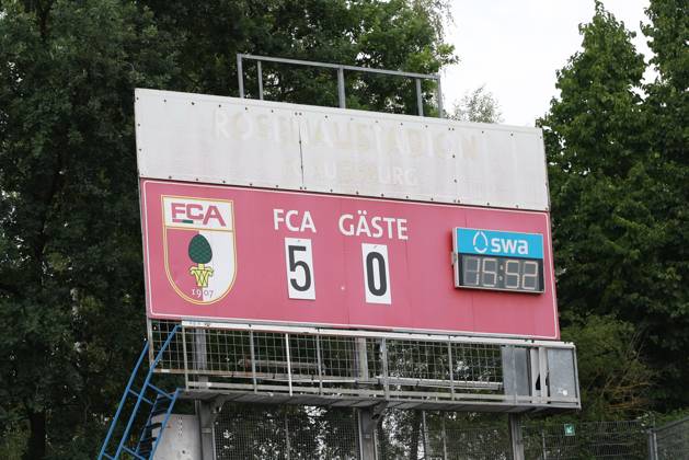 Endstand auf der Anzeigetafel 5:0, FC Augsburg vs. BFV-Schwaben-Auswahl, Fussball, 1. Bundesliga, Testspiel, Saison 2026 27, 18.07.2026 Augsburg Bayern Deutschland