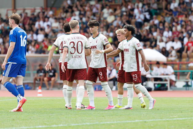 Team (FC Augsburg) Tor zum 3 : 0 beim Spiel zwischen FC Augsburg v BFV-Schwaben-Auswahl, Fussball, Herren, Bundesliga, 2026 2027, Testspiel am 18.07.2026 in Augsburg, Rosenaustadion. Bayern Deutschland