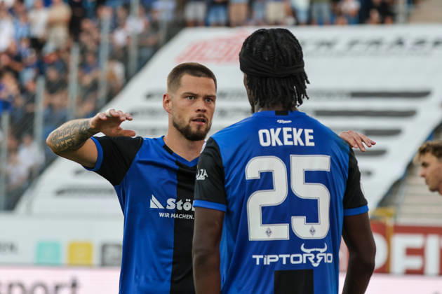 Julian Ulbricht (SV Waldhof Mannheim, 10) Torschütze zum 2:0, Tor und Torjubel, Gestik, Freude, Emotionen mit Jid Okeke (SV Waldhof Mannheim, 25) Fussball: 3. Liga, 1. Spieltag, SV Waldhof Mannheim vs. Fortuna Düsseldorf am 07.08.2026 in Mannheim (Carl-Benz-Stadion), Deutschland Mannheim Carl-Benz-Stadion Deutschland Copyright: xFranzxReindelx
