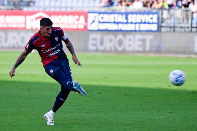 Cagliari s Alessandro Deiola in action during the Coppa Italia Frecciarossa soccer match between Cagliari Calcio and Arezzo at the Unipol Domus in Cagliari, Sardinia - Friday 14th august 2026. - Soccer Copyright: x ®xGianlucaxZuddas LaPressex