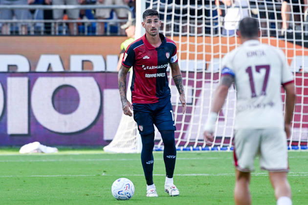 Cagliari s Alessandro Deiola in action during the Coppa Italia Frecciarossa soccer match between Cagliari Calcio and Arezzo at the Unipol Domus in Cagliari, Sardinia - Friday 14th august 2026. - Soccer Copyright: x ®xGianlucaxZuddas LaPressex