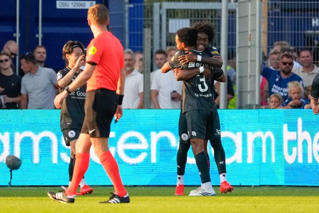 VELSEN-ZUID , 14-08-2026 , BUKO Stadion , season 2026 2027 , Dutch Eredivisie football , match between Telstar and Sparta Rotterdam , Picture shows Sparta Rotterdam player Marvin Young, Sparta Rotterdam player Ayoni Santos celebrating the 0-1 Telstar - Sparta x205709871x Copyright: