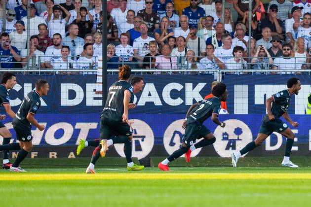 VELSEN-ZUID , 14-08-2026 , BUKO Stadion , season 2026 2027 , Dutch Eredivisie football , match between Telstar and Sparta Rotterdam , Picture shows Sparta celebrating the 0-1 Telstar - Sparta x205709872x Copyright: