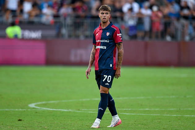Cagliari s Daniel Maldini in action during the Coppa Italia Frecciarossa soccer match between Cagliari Calcio and Arezzo at the Unipol Domus in Cagliari, Sardinia - Friday 14th august 2026. - Soccer Copyright: x ®xGianlucaxZuddas LaPressex