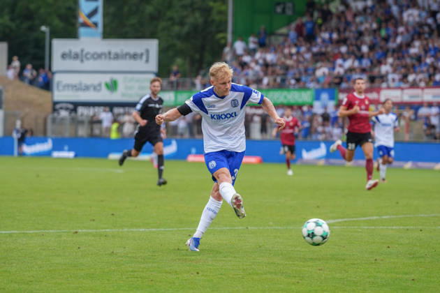 Deutschland: Fussball, 3. Liga, 2. Spieltag, Hänsch-Arena, SV Meppem vs. SG Sonnenhof-Großaspach: Tor von Luca Prasse (SV Meppen, 31) und anschließender Torjubel. Copyright: xMichelxWittex