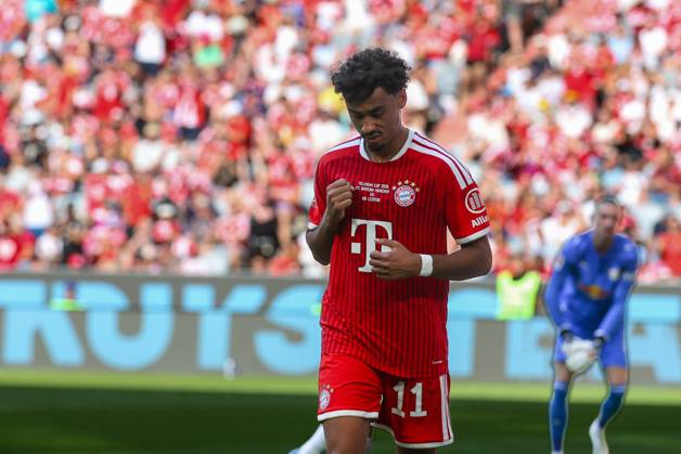 Torjubel von Nathaniel Brown 11 (FC Bayern Muenchen) zum 2:1, FC Bayern Muenchen vs. RB Leipzig, Fussball, Telekom Cup, 15.08.2026 Muenchen Bayern Deutschland