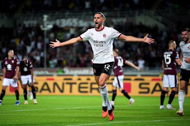 Milan™s Adrien Rabiot celebrates after scoring the 2-0 goal for his team during the Serie A soccer match between Torino and Milan at the Stadio Olimpico Grande Torino in Turin, north west Italy - Sunday, August 23, 2026. - Soccer . Copyright: xMarcoxAlpozzi LaPressex