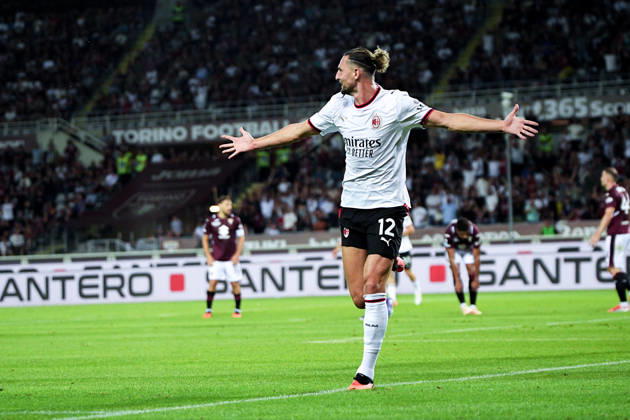 Milan™s Adrien Rabiot celebrates after scoring the 2-0 goal for his team during the Serie A soccer match between Torino and Milan at the Stadio Olimpico Grande Torino in Turin, north west Italy - Sunday, August 23, 2026. - Soccer . Copyright: xMarcoxAlpozzi LaPressex
