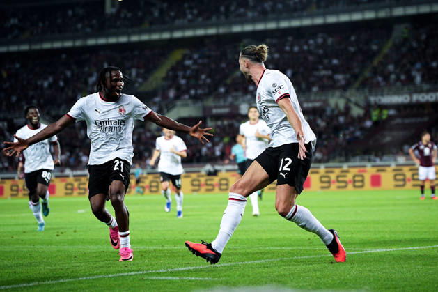 Milan™s Adrien Rabiot celebrates after scoring the 2-0 goal for his team during the Serie A soccer match between Torino and Milan at the Stadio Olimpico Grande Torino in Turin, north west Italy - Sunday, August 23, 2026. - Soccer . Copyright: xMarcoxAlpozzi LaPressex