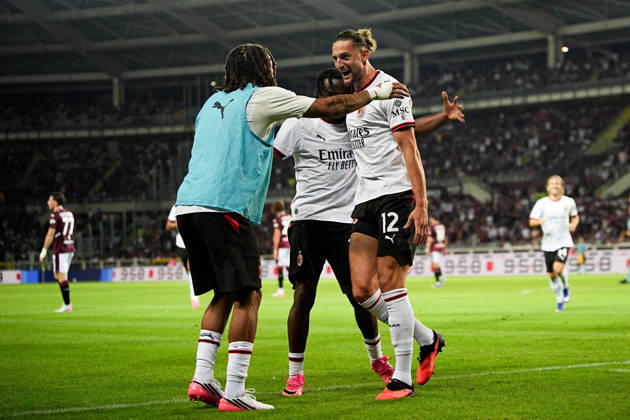 Milan™s Adrien Rabiot celebrates after scoring the 2-0 goal for his team during the Serie A soccer match between Torino and Milan at the Stadio Olimpico Grande Torino in Turin, north west Italy - Sunday, August 23, 2026. - Soccer . Copyright: xMarcoxAlpozzi LaPressex