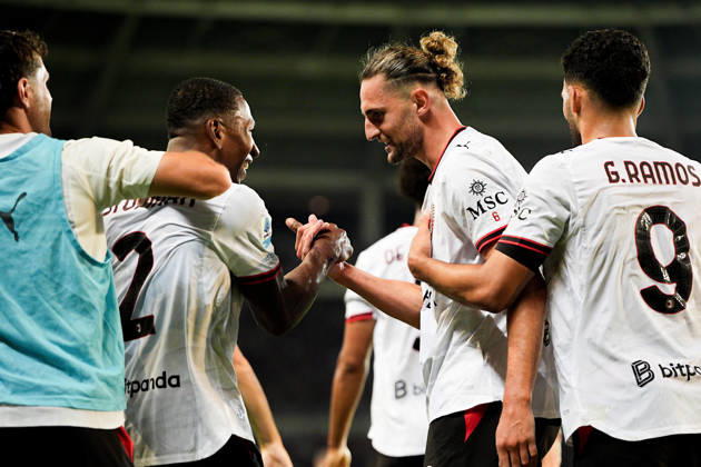 Milan™s Adrien Rabiot celebrates after scoring the 2-0 goal for his team during the Serie A soccer match between Torino and Milan at the Stadio Olimpico Grande Torino in Turin, north west Italy - Sunday, August 23, 2026. - Soccer . Copyright: xMarcoxAlpozzi LaPressex